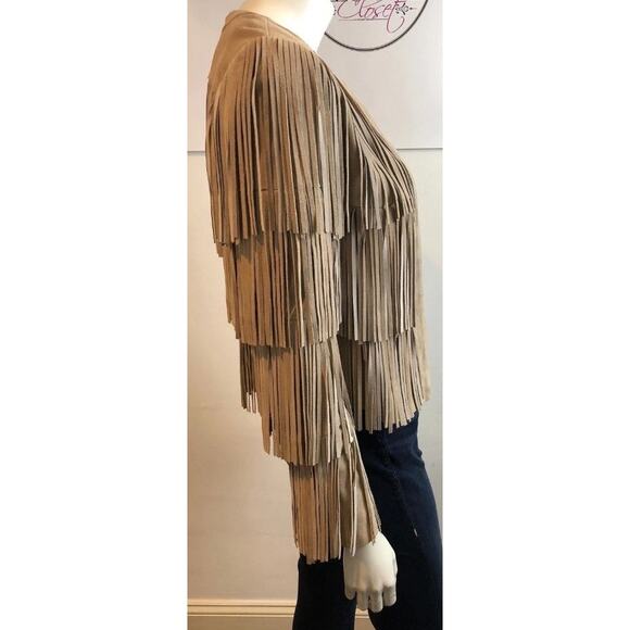 EUC Intermix Beige Suede Fringe Tiered Jacket Women’s Sz: Petite Boho Festival - Picture 3 of 15